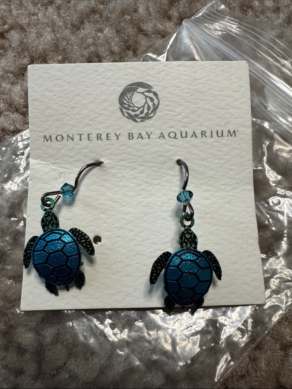 Monterey Bay Teal and Blue Turtle Dangle Earrings